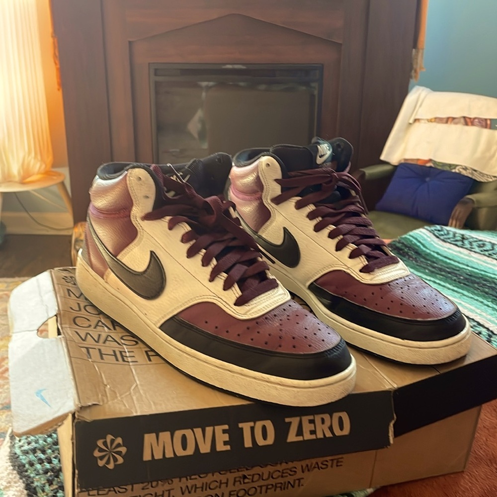 Nike Court Vision Next Nature Men's Mid-Top Shoes Color: Beetroot Black